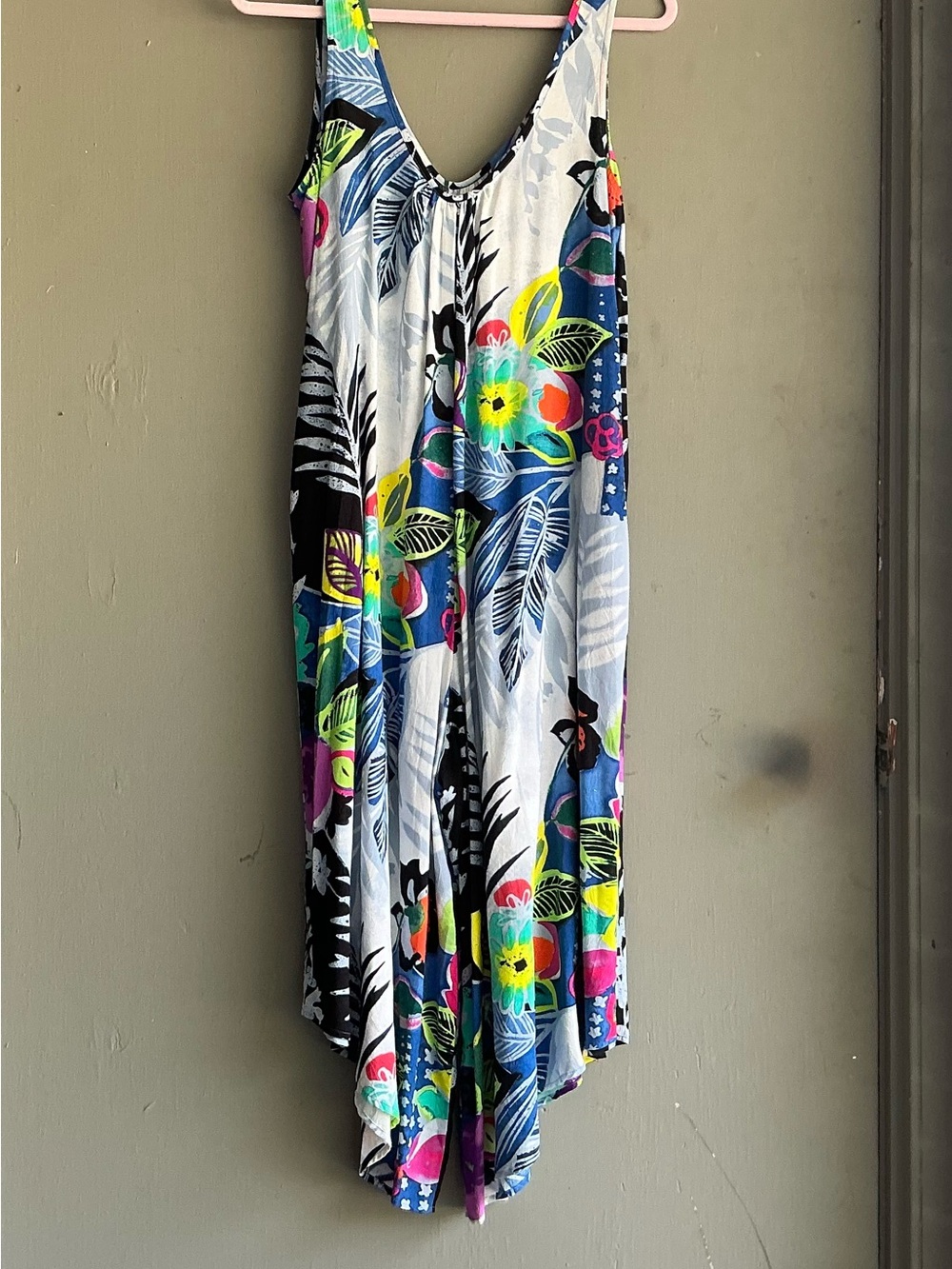 Jams World White Floral Tropical Jumpsuit with Neon Accents - Picture 3 of 4
